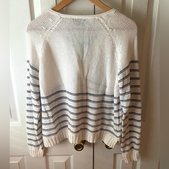 wooden ships Hudson Laced Cotton Open Knit Oversized Sweater in White/Navy XS/S - Picture 3 of 7